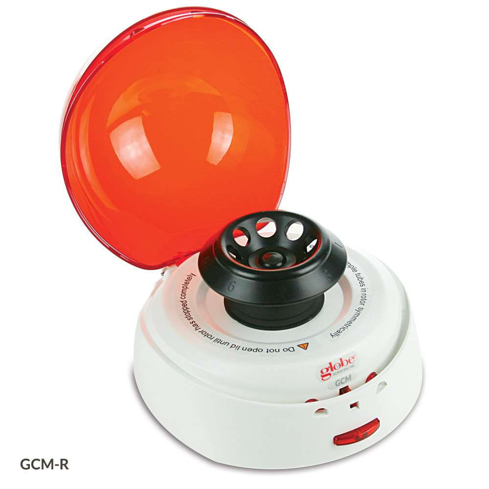 Globe Scientific Centrifuge, Mini, 8-Place, 7000rpm Fixed Speed, 240v, 50Hz, EU Plug, Red Lid (Includes: 8-Place Rotor for 1.5mL/2.0mL Tubes, 2 x 8 Place Rotor for PCR Tubes/Strips and both Sleeves) centrifuge; mini centrifuge; microcentrifuge